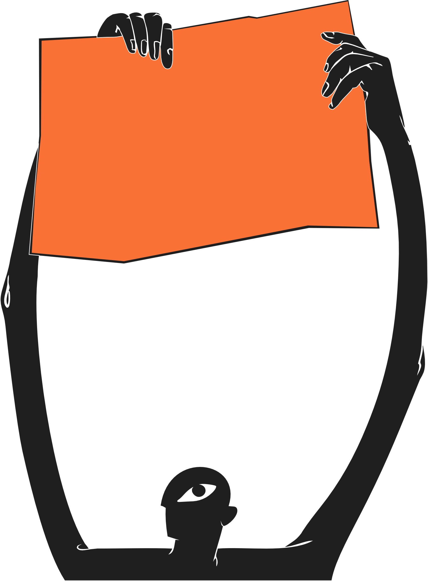 Before the Solution — a figure holding up a blank placard